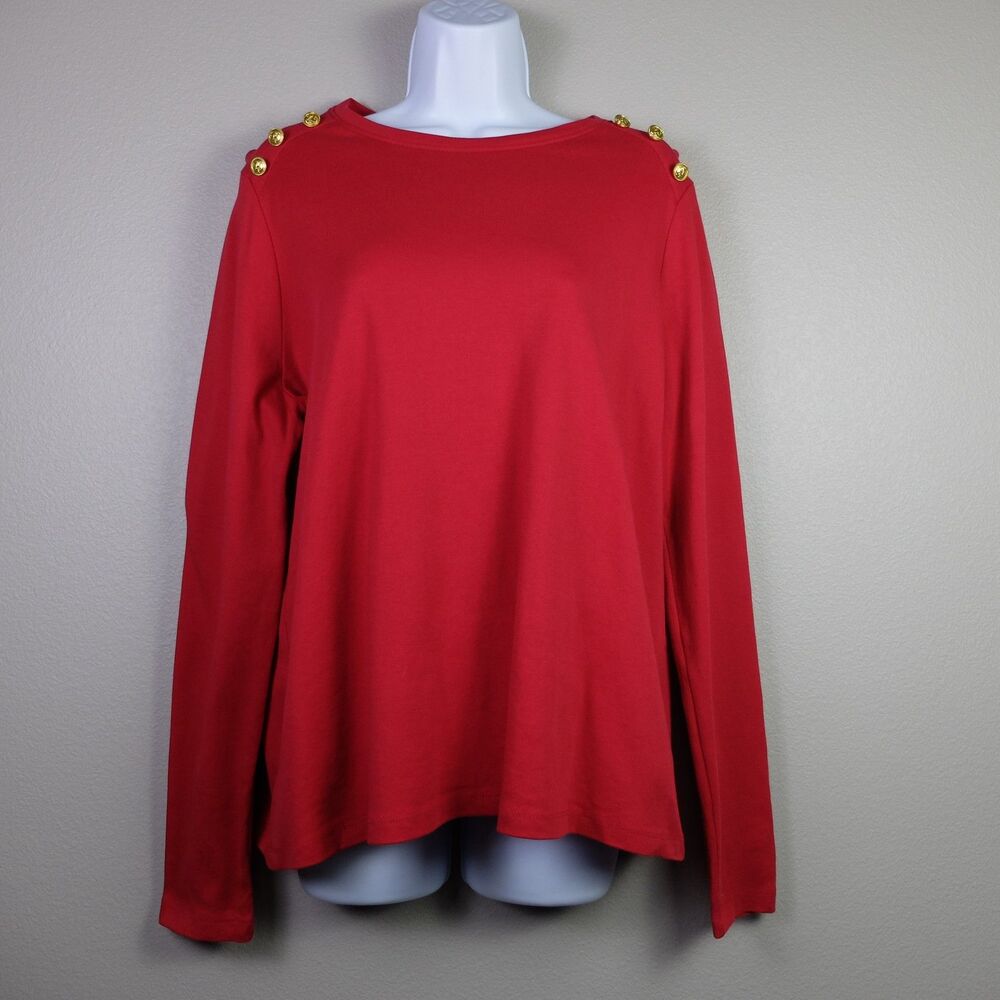 Kim Rogers Red Blouse with Gold Button Accents